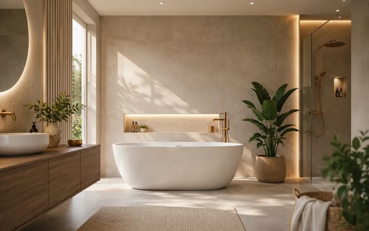 Modernes Badezimmer mit freistehender Badewanne