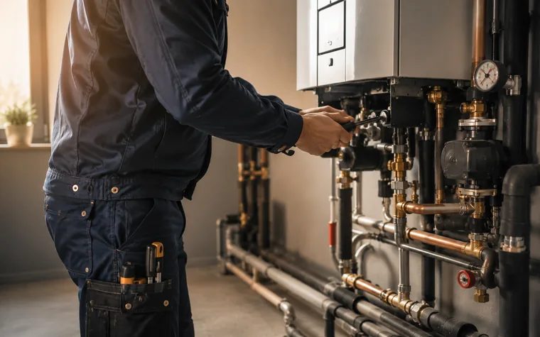 Handwerker bei der Wartung einer Heizungsanlage